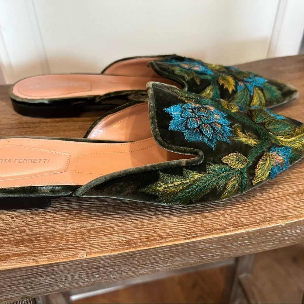 Alberta Ferretti Mia Embroidered Mules in Black Velvet 37 - Picture 5 of 9